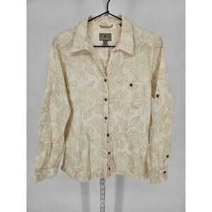 Royal Robbins Womens 8 Organic Cotton Long Sleeve Button Up Shirt Beige Floral
